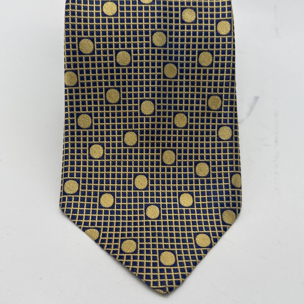 Vtg Yves Saint Laurent YSL Vintage Silk Tie Gold Navy Geo Dot Made In Italy